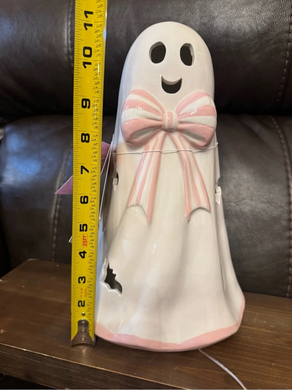 White Ghost Figurine with Pink Bow - Home Accent